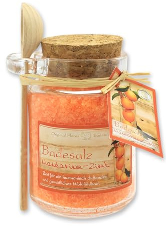 Florex Badesalz Mandarine-Zimt mit Schafmilch im dekorativen Glas mit Holzlöffel 300 g