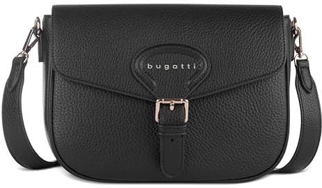 bugatti Elina Damen-Schultertasche M aus Kunstleder, mittelgroße Handtasche für Frauen, schwarz