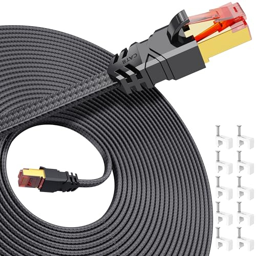 Tesmax CAT 8 Lan Kabel 12 meter,40Gbps Hochgeschwindigkeits mitRJ45 Stecker | Blitzschnelles 40Gbps 2000MHz,Flüssig und ohne Ruckeln,Flaches Design, Extrem Robust für PS5/4 Router Switch Steam Deck