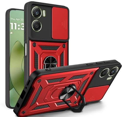 betterfon Outdoor Panzer Hülle für Motorola Moto G06 / G06 Power - Handyhülle mit Kameraschutz (Slide Window), Ring-Halterung & Standfunktion, Stoßfest, Rot