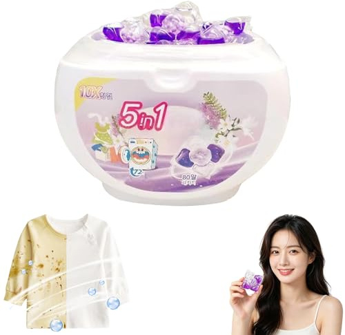 5-in-1 Waschmittel-Pods mit Weichspüler Duftperlen, White Musk Wasch-Pods für alle Textilien Farben, Tiefenreinigung, Langanhaltender Frischeduft (1PCS)