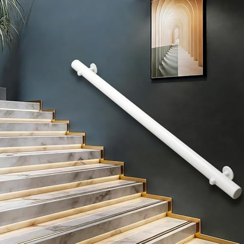 DMCHENGMA Handlauf aus Holz für Treppen, rutschfestes weißes rundes Treppengeländer, 1 m, 2 m, 300 cm, 3,5 m, 4,5 m, an der Wand montierte Handläufe(120cm)
