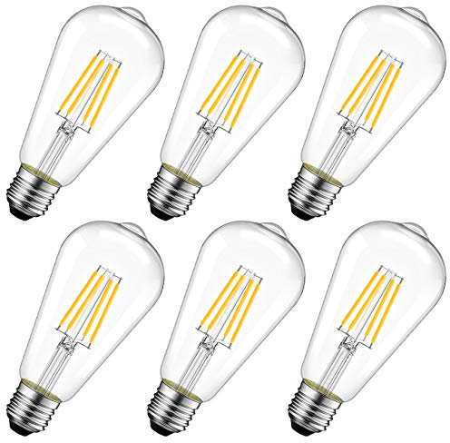 LVWIT Vintage E27 Led Filament Bulb,Antique 6.5W ST64 LED E27 Edison Screw Bulb 60W Equivalent,806 LM,2700K Warm White,Retro Old Fashioned Style Antique Lamp,Non-dimmable (6 Pack)