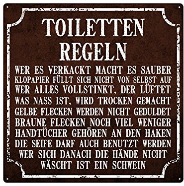 Schilderkönig Blechschild TOILETTEN Regeln 20x20cm großes Dekoschild Badregeln Schild für das Bad oder Gäste-WC
