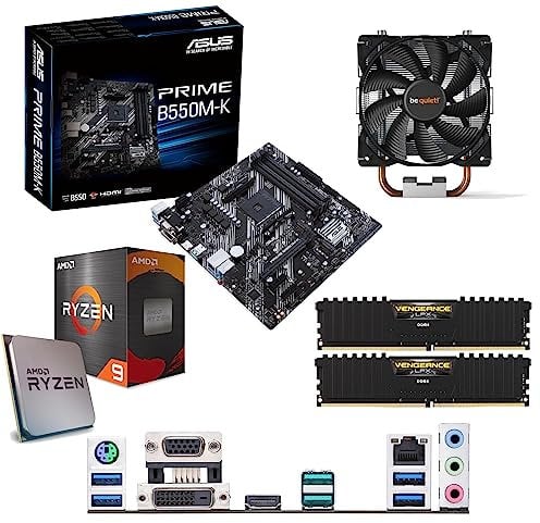 AMD Ryzen 9 5900X 3.7Ghz (Turbo 4.8Ghz) 12 Core 24 Thread CPU, ASUS Prime B550M-K Motherboard, BeQuiet Cooler & 32GB 3600Mhz Corsair DDR4 RAM Pre-Built Bundle