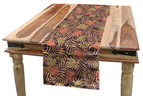 ABAKUHAUS Urwald Tischläufer, Tropical Palm Laub, Esszimmer Küche Rechteckiger Dekorativer Tischläufer, 40 x 225 cm, Braun Orange