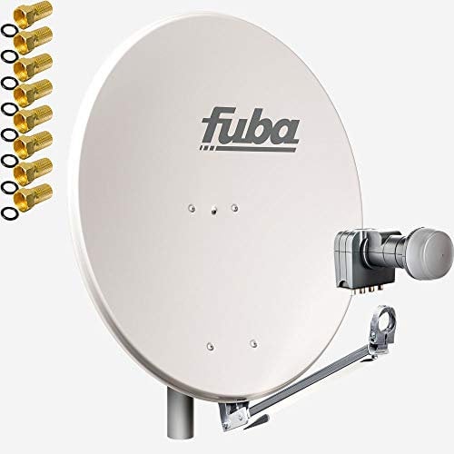 Fuba DAL 804 G + Quad LNB Sat Satelliten Anlage Schüssel DEK 417 4 Teilnehmer + 8 Alu Spiegel Grau für 4 Teilnehmer HDTV 4K 3D kompatibel Aluminium