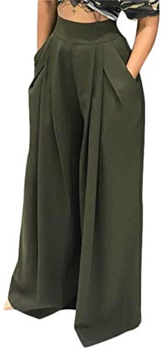 NRTHYE Womens Palazzo Long Pants High Waist Wide Leg Stretchy Loose Fit Casual Trousers with Pocket