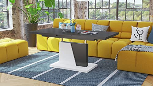 Mazzoni Grand Noir Couchtisch ausziehbar höhenverstellbar 120/180cm in Anthrazit matt/Weiß matt modern vielseitig Wohnzimmertisch Esstisch Beistelltisch Sofatisch platzsparend hochwertig Wohnzimmer