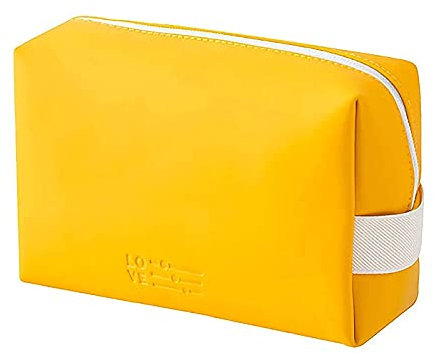 LEUCHTBOX Kleine Kosmetiktasche wasserdichte Wash-Bag für Frauen Kulturtasche Make-Up Bag PU-Kunstleder Candy Bag Style Knallige Farben (Gelb)