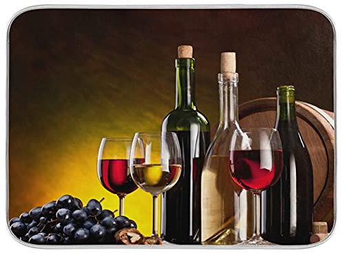HMZXZ Esterilla de secado de platos de microfibra para encimera de cocina, 45,7 x 60,9 cm, botellas de vino vintage, absorbentes platos, escurridor, alfombrilla protectora