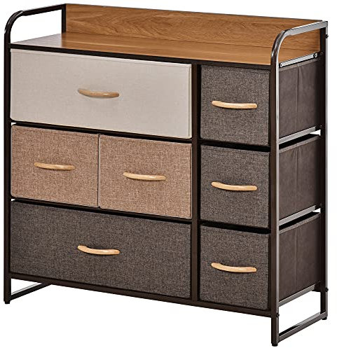 HOMCOM Chest of Drawers with 7 Foldable Drawers, 3-Tier Fabric Bedroom Dresser, Clothes Storage Unit for Bedroom, Living Room, Multi-Colored