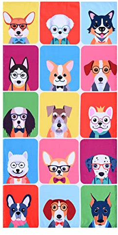 LIVILAN Strandtuch für Hunde, verspieltes Welpen-Design, weiche, schnell trocknende Mikrofaser, sandfrei, 76,2 x 152,4 cm, übergroß, für Pool, Bad, Schwimmen, ideal für Frauen, Mädchen, Kinder