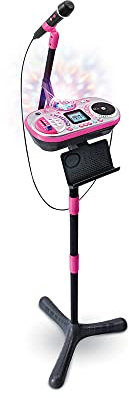 VTech - Kidi Superstar DJ Studio Rose, Micro Karaoké Enfant 9 en 1 avec Table de Mixage, Boule Disco Lumineuse Rotative, Apprentissage du Chant et Jeux, Cadeau Enfant Dès 6 Ans - Contenu en Français