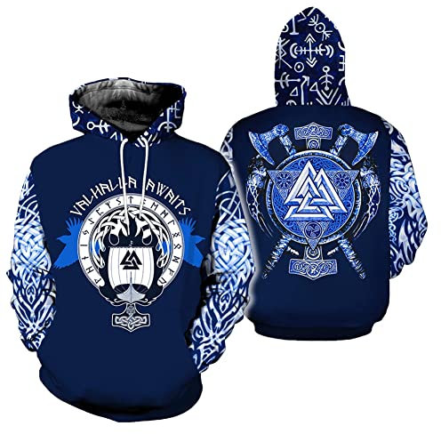 YYDSR Männer Viking Tattoo Hoodie 3D Gedruckt Odin Valknut Rune Pullover Paar Neuheit Nordic Sweatshirt (US-Größe),Hoodie,5XL