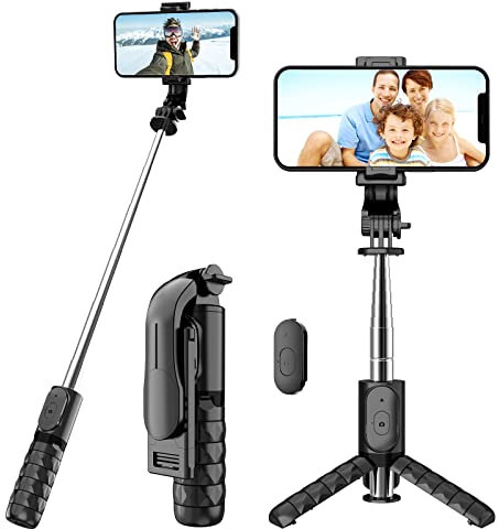 Palo Selfie Tripode, Mini Portatil Expandible Trípode para Movil con Control Remoto Inalambrico Bluetooth, Palo Selfie iPhone Xiaomi, Camara Pequeña Y Smartphones