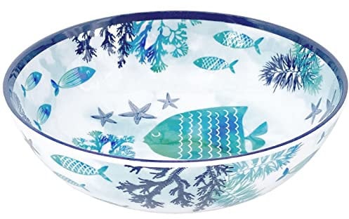 Les Jardins de la Comtesse - Assiette Creuse idéale en Assiette à Soupe ou Pâtes - Mélamine - Caraïbes - Ø 19 cm - Bleu Mer et Poissons - Collection de Vaisselle Quasi-Incassable MelARTmine