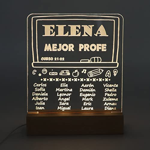 Genérico Lámpara led personalizada con base de madera- MEJOR PROFE PIZARRA. Regalos para profesores. Ideal para regalar en fin de curso. Regalos personalizados y originales para profes.