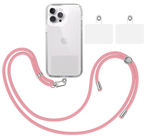 TBOC Band Handykette Schlüsselband Kette Handyschnur [Rosa] + 2 Zusätzliche Befestigungspatches Aufhängen Nacken Universal Handy - Pad Handyband Patch Karabiner Hülle Handyhülle Lanyard