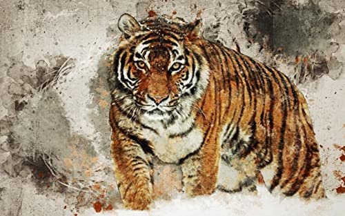 Papier Peint Panoramique Tigre Abstrait Rétro Papier Peint Intissé 3D Murale Tableaux Muraux Tapisserie Salon Chambre