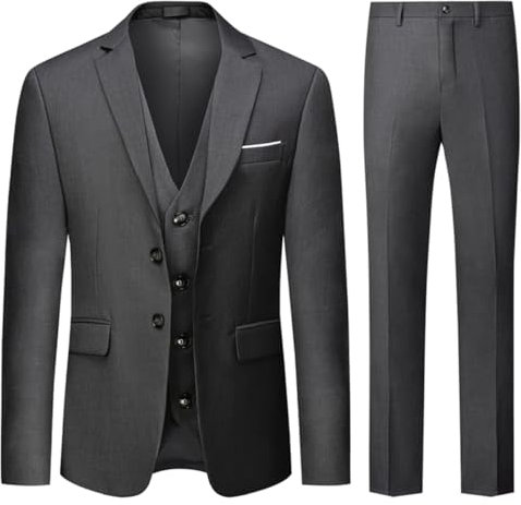 Allthemen Abiti da Uomo 3 Pezzi Regular Fit Abito Formale Abito Due Bottoni Giacca da Lavoro Pantaloni Grigio Scuro M
