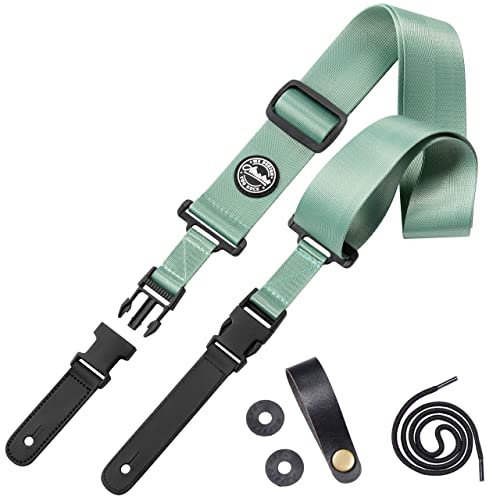 Amumu Nylon Gitarrengurt, Schnellverschluss-Schnalle & Premium Leder Enden, Verstellbare Länge 40 bis 64 für E-Gitarre, Akustikgitarre & Bass, mit Gurtblöcken & Kopfplatte
