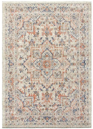 SrS Rugs Vintage Rugs for Living Room, Bedroom, Dining Room, Kitchen Room - Boho Distressed Traditional Faded Ikat Style Multicoloured Design Smooth Soft Low Pile (Eco Ariana, 120 x 170 cm)