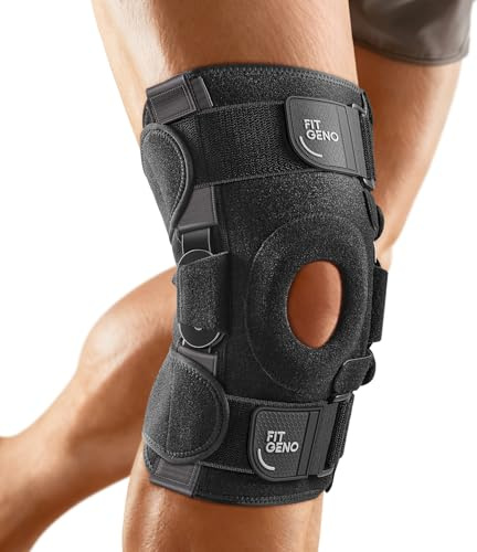 Fit Geno Hinged Knee Brace for Meniscus Tear: Adjustable Knee Support for Knee Pain w/Side Stabilizers & Hinges for Injury or Surgery Recovery - Men and Women