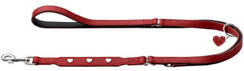 HUNTER Verstellbare Hundeführleine Love, Farbe: rot/schwarz, weiches Rindnappaleder, 3-fache Verstellmöglichkeit, eingenähte Herzen, hochwertig verarbeitet, Made in Germany, Größe 13/200