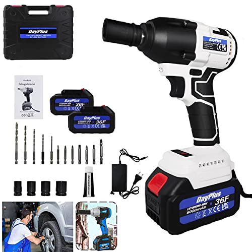 Lucn Brushless High Drehmoment 420 N.m 3-in-1 Akku Schlagschrauber, 18V Schlagbohrer Treiber 3200 RPM, 2-pcs 6.0Ah Li-Ionen Batterie Schnellladegerät 4-Sockel 12 Bohrer