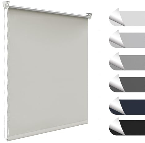 Allesin Store Enrouleur Occultant Thermique sans Perçage, Rideau Opaque Isolant, Montage Simple pour Fenêtre ou Porte, 35l x 120L cm, Largeur du Tissu 35 cm, Crème