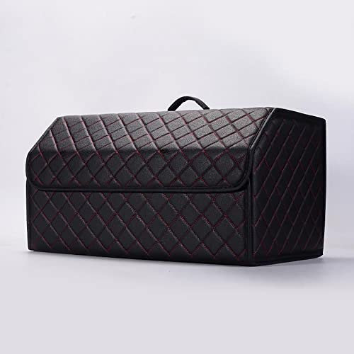 KAJAME Zusammenklappbarer Leder Auto Kofferraumtaschen Taschen Kofferraumtasche für CC ID.4 CROZZ T-ROC Bora Golf GTI Beetle Multivan Kofferraum-Organizer Autozubehör,Black red-XL
