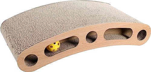 Flamingo Kratzspielzeug Crabi brücke braun - 41x22x9cm - MitBällchen, die EIN klirrendes Gerusch Machen - Mit katzenminze