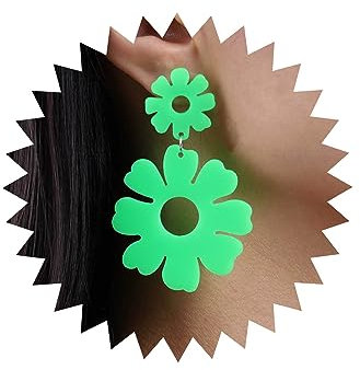 Atentuyi Retro 80er Neon Ohrringe Große Blume Baumeln Ohrringe Acryl Tropfen Ohrringe Harz Grün Floral Daisy Ohrringe Lange Quaste Ohrringe 90er Jahre Outfit Party Zubehör Schmuck Für Frauen Mädchen