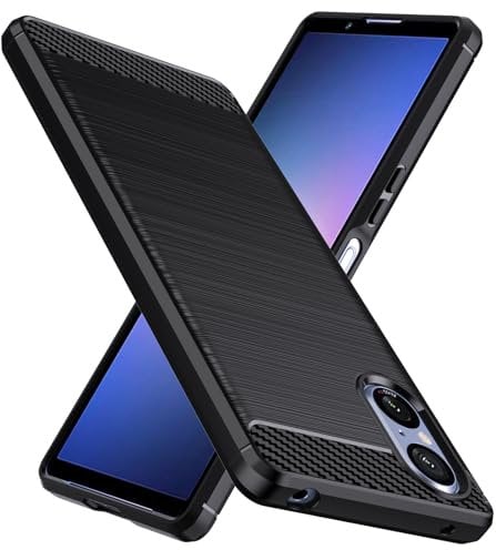 Natbok Hülle für Sony Xperia 5 V - Weiches TPU Stoßdämpfung Handyhülle, Kohlefaser Design, Dünne Schutzhülle, Anti-Rutsch, Kratzfest - Schwarz