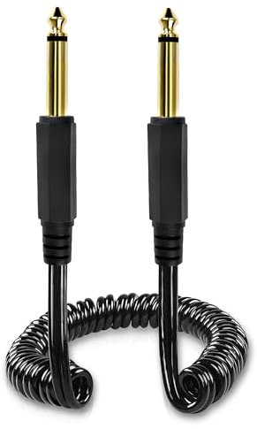 MEIRIYFA Cable de audio de 1/4, cable en espiral para instrumento de guitarra, 6,35 mm, 1/4 pulgadas, TS macho a 6,35 mm, 1/4 pulgadas, TS macho, cable de extensión de audio mono para guitarra