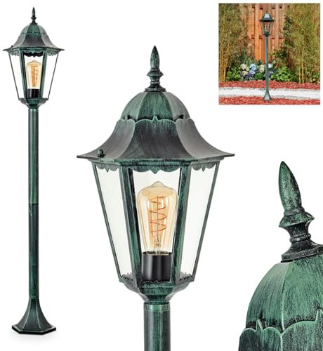 Außenwegeleuchte Hongkong, Wegeleuchte aus Metall/Glas in Schwarz-Grün/Klar, Außenleuchte in antikem Look, Höhe 120 cm, Gartenlampe, Gartenbeleuchtung IP44, 1 x E27, ohne Leuchtmittel