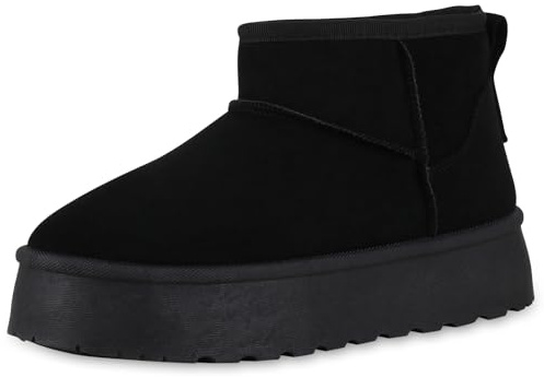 VAN HILL Damen Winter Boots Plateau Profilsohle Trendy Schuhe 213995 Schwarz Trendy 40