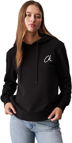 Calvin Klein Damen Hoodie Embroidered Regular Fit Tee mit Logo, Schwarz (Ck Black), XS