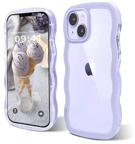 ORDA for iPhone 13 Case, for iPhone 14 Case Cute Wave Frame Curly Shape Shockproof Hard PC Phone Cover for Women and Girls Compatible with for 6.1 inchs Purple