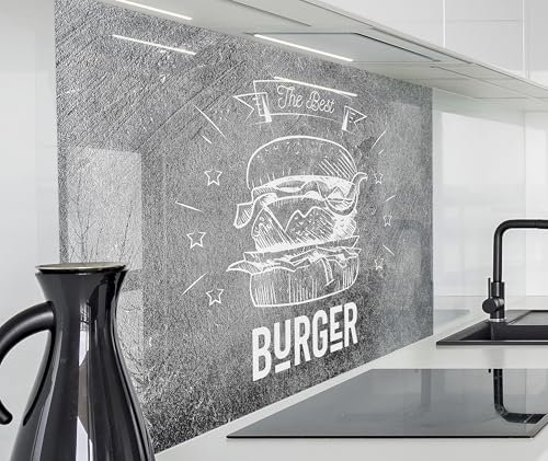 timalo Herd Spritzschutz Wand Spüle, Küche Küchenrückwand Glasoptik | Acryl Glas 2mm | Glasrückwand Acrylglas Küchenpaneele Rückwandschutz Platte | 120x80cm Vintage Burger Hamburger