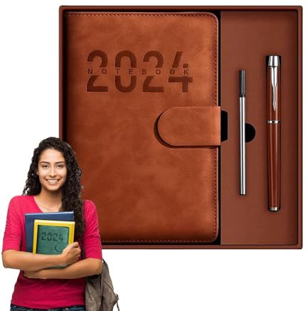 Agenda 2024, agenda 2024 con copertina rigida in pelle, agenda per tenere traccia degli obiettivi, diario di lavoro 2024, agenda mensile 2024, quaderno per la gestione del personale, per casa,