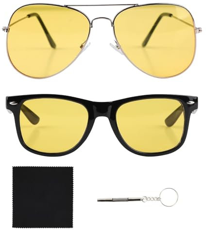 2 pcs Night Vision Driving Glasses Yellow Polarized Lenses High-Definition Night Vision UV400 Protective Anti Glare Sunglasses for Men & Women Cycling Jogging Walking Eye Protection