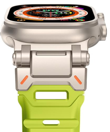 NewWays Compatible avec Apple Watch Bracelet 49 mm, 46 mm, 45 mm, 44 mm, 42 mm (Series 3 2 1), bracelet souple en silicone FKM pour iWatch Ultra 3 2 1 Series 11 10 9 8 7 6 5 4 3 2 1 SE Jaune vert