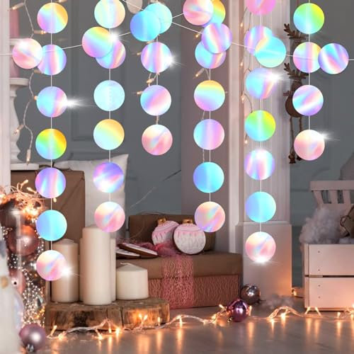 5 Stück Papier Girlande Glitzer Runde Kreis Banner, Alle 20m Runde Papier Girlande Party Deko, Hängende Iridescent Geburtstag Girlande für Karneval Geburtstag Hochzeit Party Deko Weihnachten