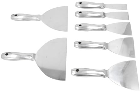 Ensemble de 7 Grattoirs à Couteaux à Mastic en Acier Inoxydable Robuste Spatule Antirouille pour Réparation Peinture Cloison Sèche Papier Peint Plâtre