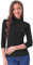 Allegra K Damen Glitzer Shirt Langarm Stehkragen Metallic Streifen Pailletten Pullover Oberteile Bluse Schwarz L