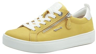 Tamaris Damen Wide Fit Damen Sneaker flach mit Reißverschluss Freizeit, Gelb (Yellow Nubuc), 38 EU