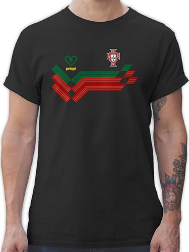 T-Shirt Herren - Fußball WM - Portugal Fanartikel EM | Portugal Wappen - M - Schwarz - Trikot Fussball Shirt männer Europameisterschaft Logo Tshirt fussballtrikot fu Ball 2024 Herren-Shirt Shirts