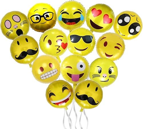 14x Smiley-Ballon-Set, Emoji-Ballons für Partys und Feste, rund und lachend Smily XL Set Folienballon Emoji Ballon Ballons Smiley Geburtstags Party Deko Dekoration Helium Luftballon Party photo